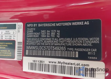 2013 Mini Hardtop Cooper z USA, uszkodzony, nr VIN WMWSU3C57DT549265